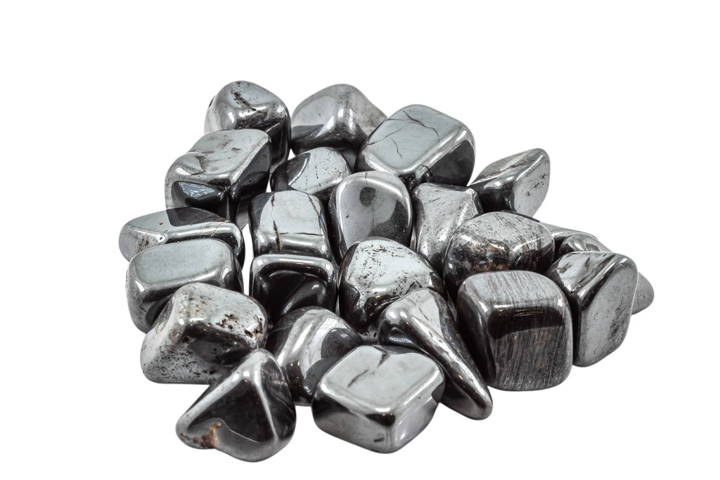 Natural Hematite tumbled stones with silvery-black coloring