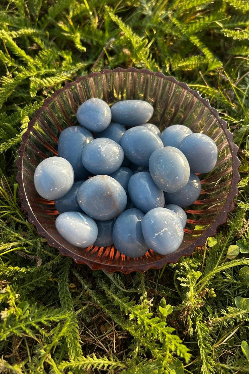 Angelite tumbled stone with soft blue natural coloring