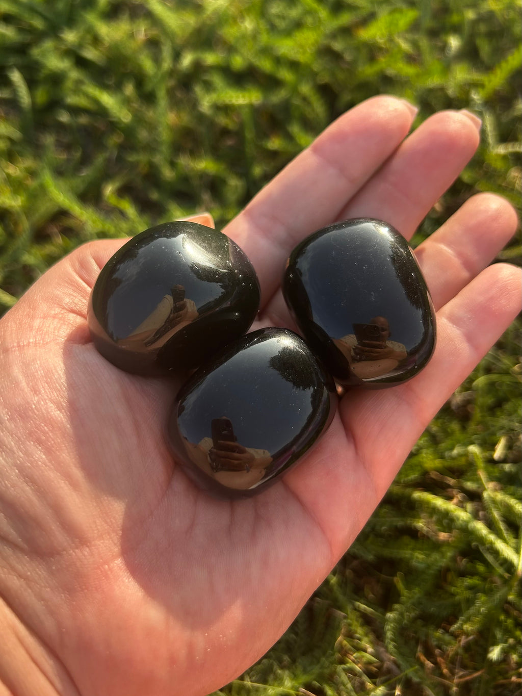 Large Black Obsidian tumbled stones with natural glass-like appearance