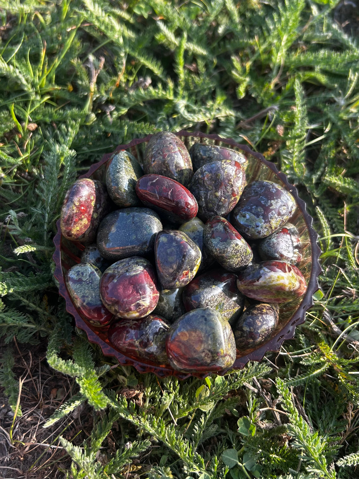 Natural Dragon Bloodstone tumbled stones with red and burgundy markings