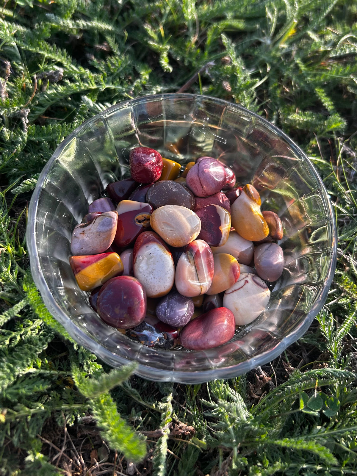 Natural Mookaite Jasper tumbled stones with earthy color variations
