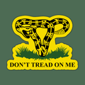 Yellow and black snake logo with 'Don't Tread on Me' text on a green background