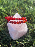 Banded Carnelian bracelet with 8mm natural orange and red gemstone beads