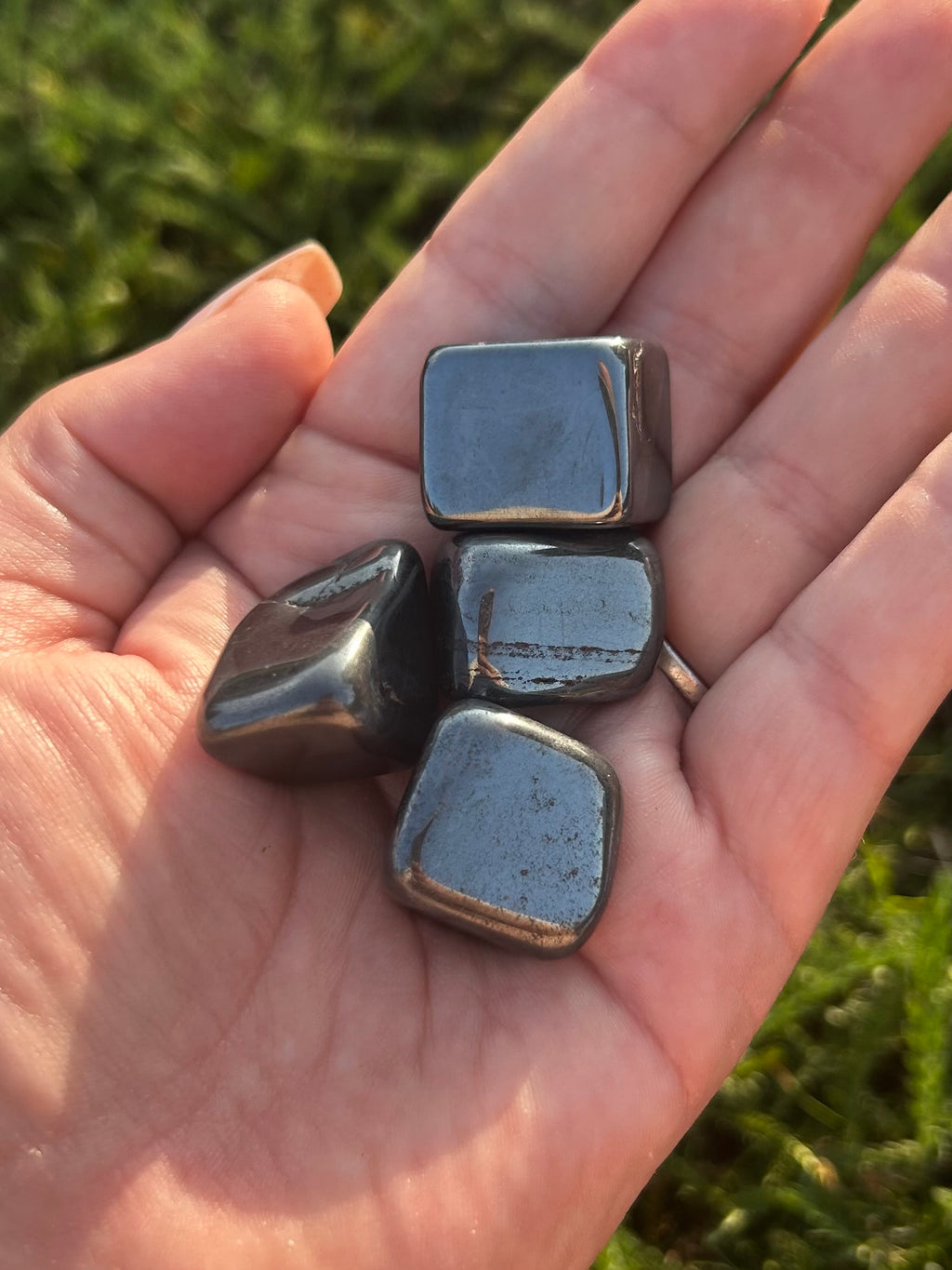 Close-up of polished Hematite crystal showing metallic luster