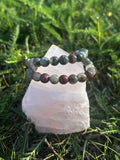 Bloodstone bracelet with 8mm natural green gemstone beads and red markings