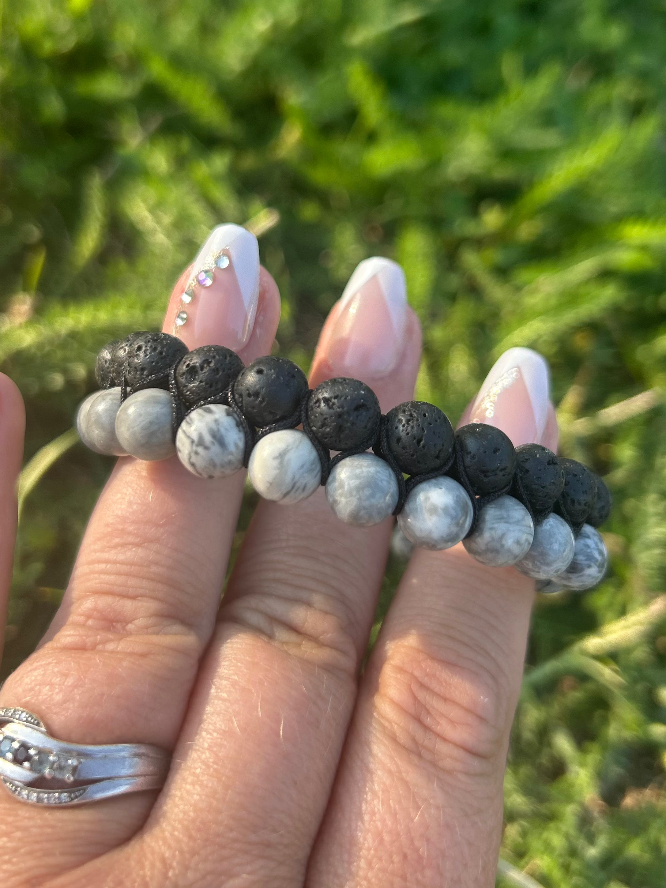 Map Jasper & Lava Stone Bracelet | Adjustable Unisex