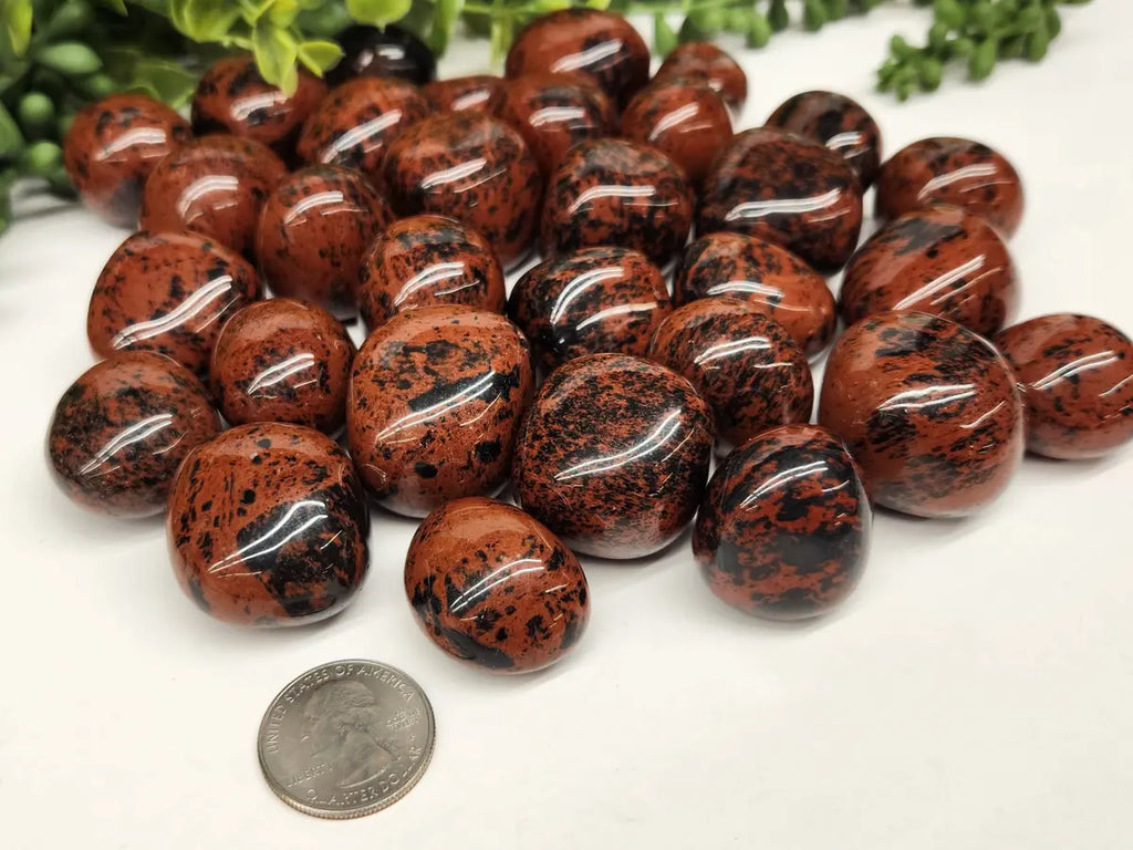 Mahogany Obsidian tumbled stones with unique black and reddish-brown markings