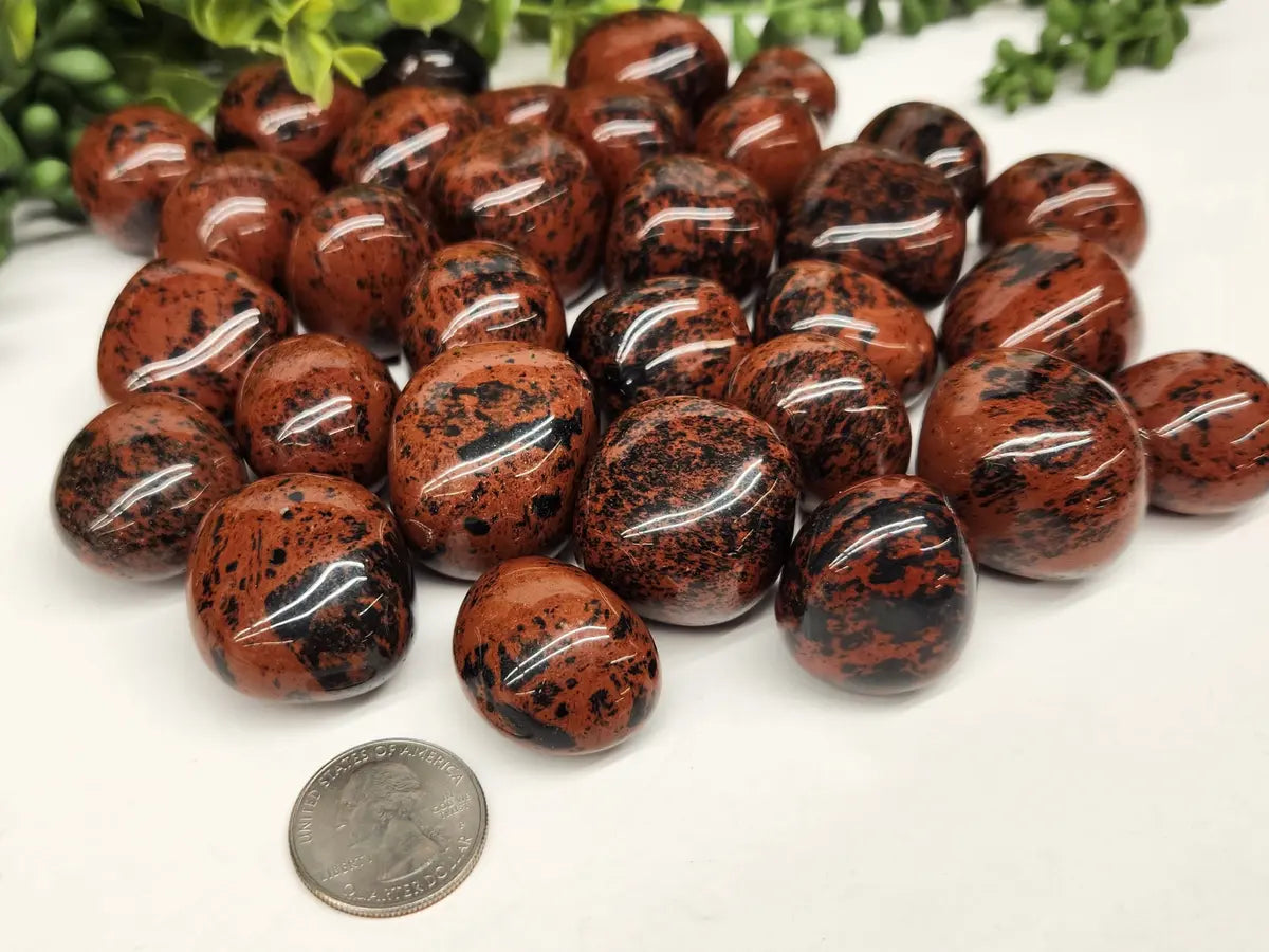 Mahogany Obsidian tumbled stones with unique black and reddish-brown markings