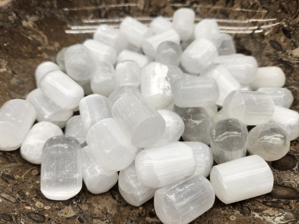 Selenite tumbled stone with soft white translucent coloring