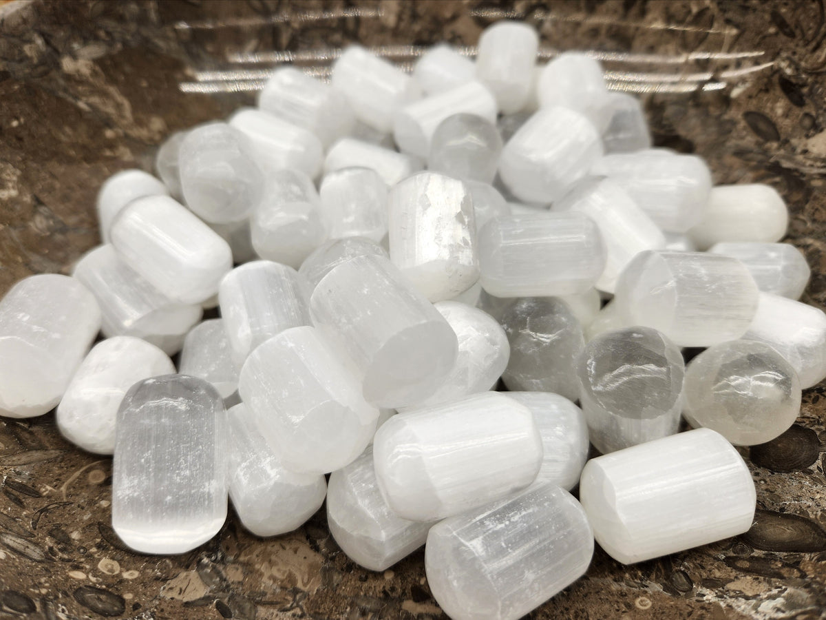 Selenite tumbled stone with soft white translucent coloring