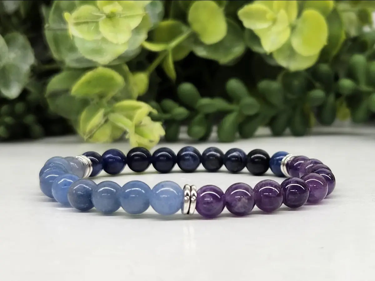 Calm and emotional support kids crystal bracelet with Blue Aventurine, Sodalite and Amethyst 6mm gemstones