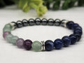 Focus and concentration kids crystal bracelet with Rainbow Fluorite, Sodalite and Hematite 6mm gemstones