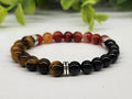Kids crystal bracelet with Banded Carnelian, Yellow Tiger Eye and Black Tourmaline 6mm gemstones