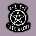 Sticker with pentagram design and 'Hex the Patriarchy' text on a purple background